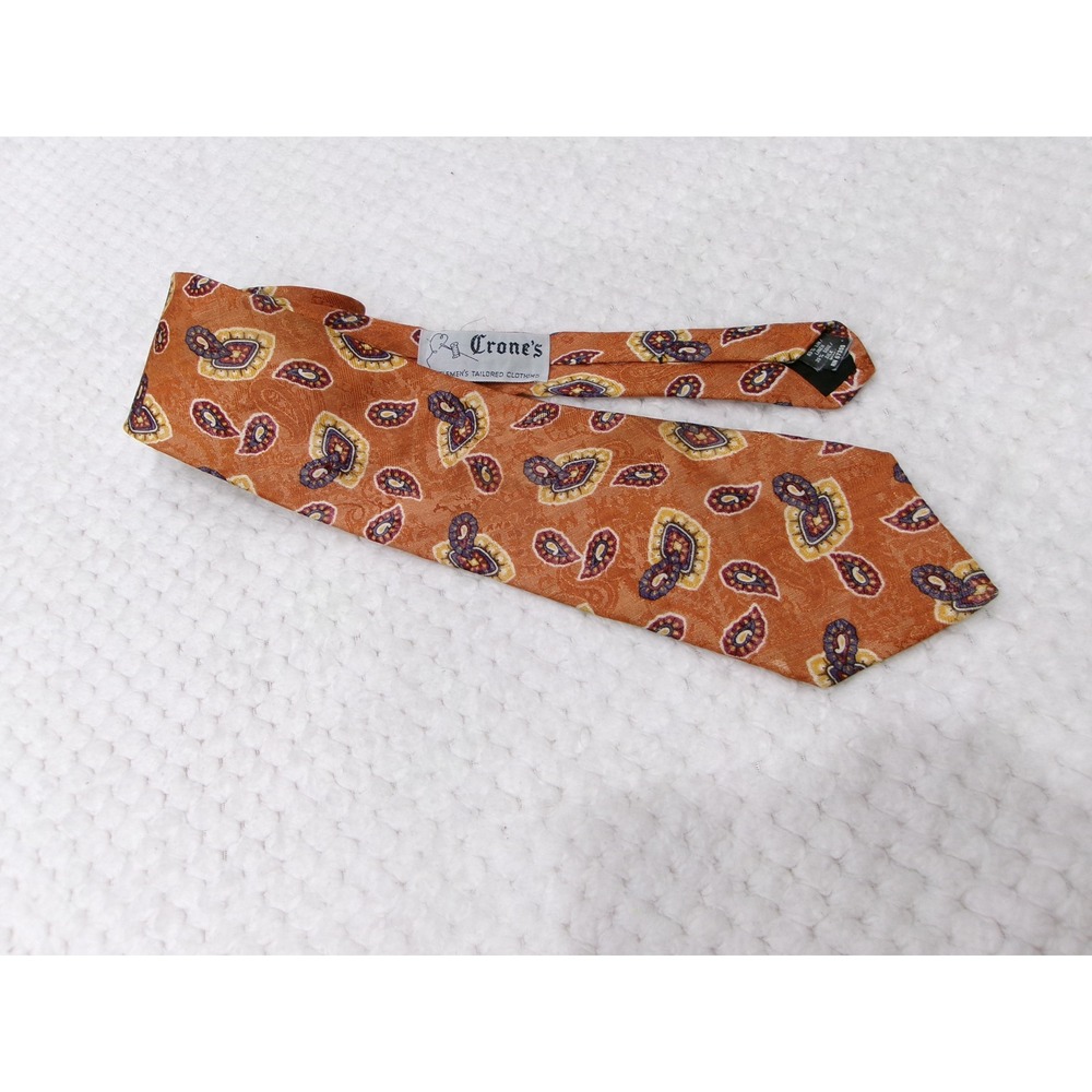 Mount Royal Mens 3.5x58 Necktie Orange‎ Paisley Linen Silk Blend Made in Canada